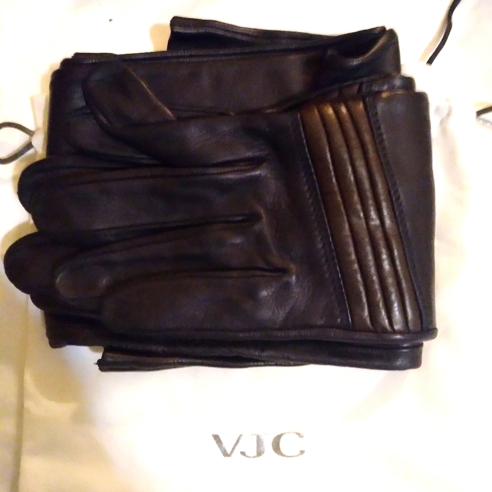 VJC VERSACE BLACK AND BROWN LONG LEATHER GLOVES